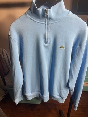Lacoste Men's Light Blue Quarter-Zip Pullover with Crocodile Patch